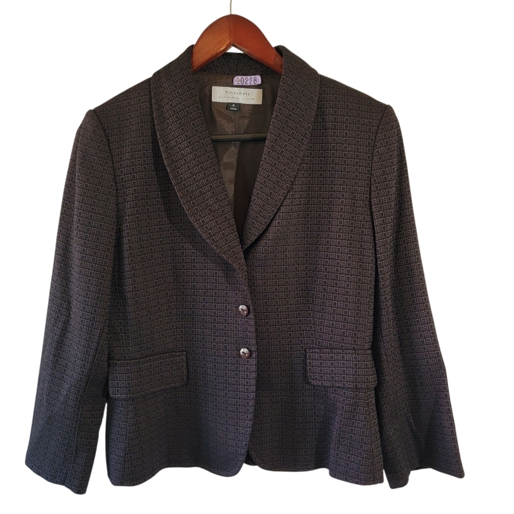 Tahari Women’s Size 6 Brown Plaid Blazer Single Breasted Office Work Jacket Line